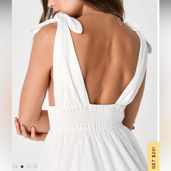 White Swiss dot tie strap tiered midi dress NWT - Picture 2 of 9